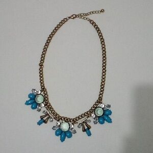 Statement Vintage Blue and Gold Tone Chain Necklace